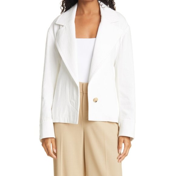 Vince Women's Size L White Belted Cropped Jacket Soft Cotton Long Sleeve NWT 495 - Picture 4 of 12
